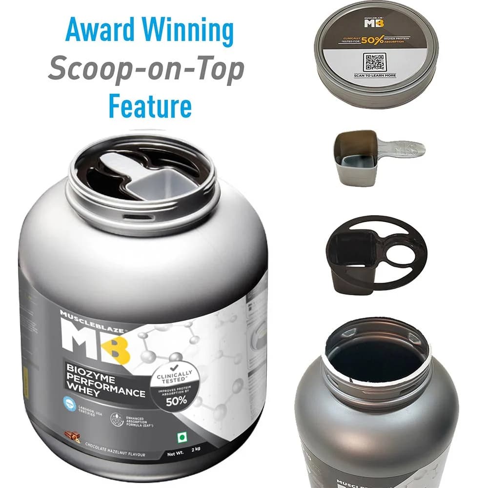 Biozyme Performance Whey scoop and powder detail